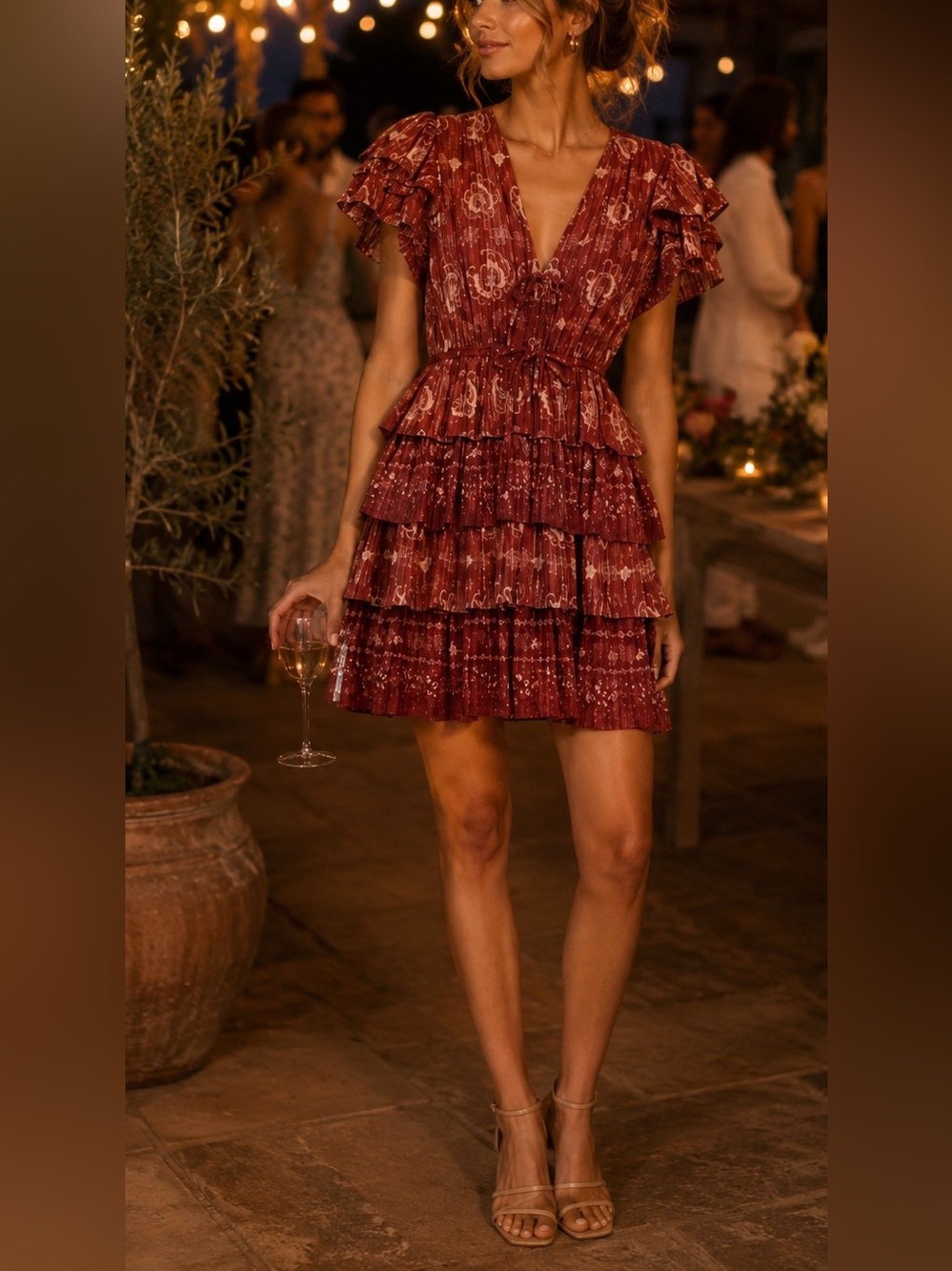 Ulla Johnson Kaitlyn Dress Amaranthus Red Paisley Tiered Ruffle Mini Size 8